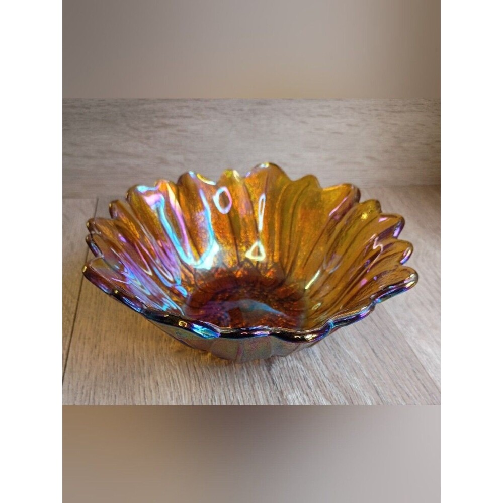Indiana Glass Sunflower Candy Dish Glass Lily Pons 70's Iridescent - Picture 2 of 8